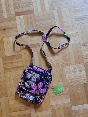 Vera Bradley Black and Purple Floral Quilted Crossbody Bag
